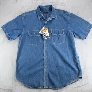 Route 66 Denim Shirt Men's Large Blue Original Clothing Short Sleeves RN 42000